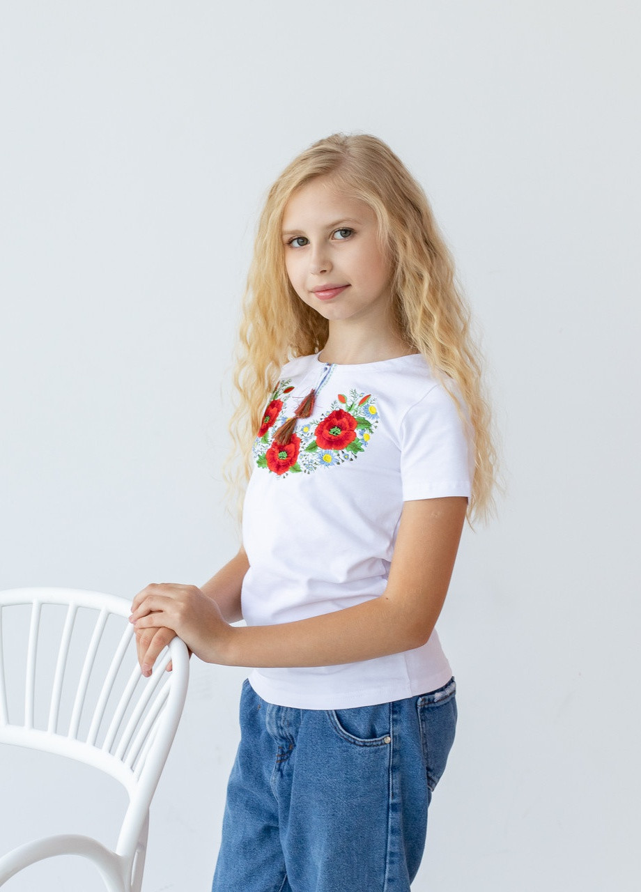 Вишита футболка для дівчинки з коротким рукавом Маковий цвіт Melanika (252854275)