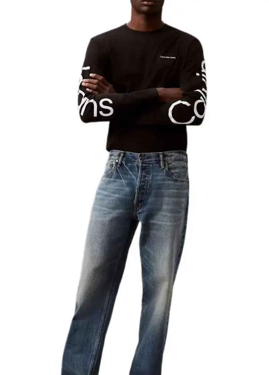 Лонгслів Calvin Klein логотип чорний кежуали бавовна, трикотаж