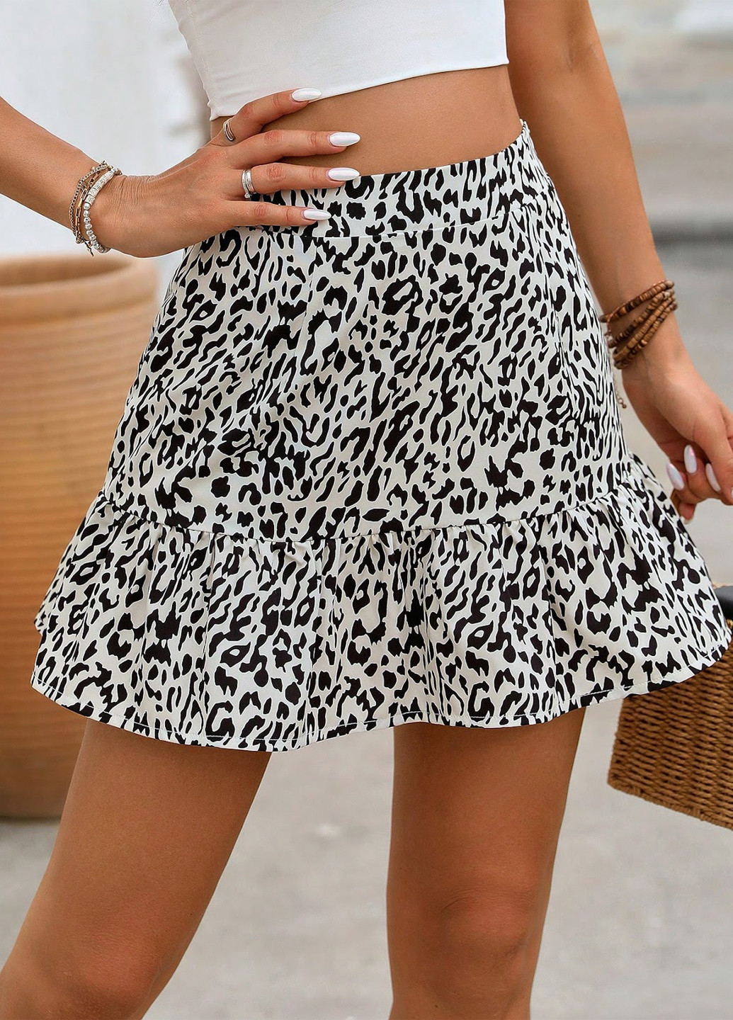 Черно-белая пляжный леопардовая юбка SHEIN тюльпан