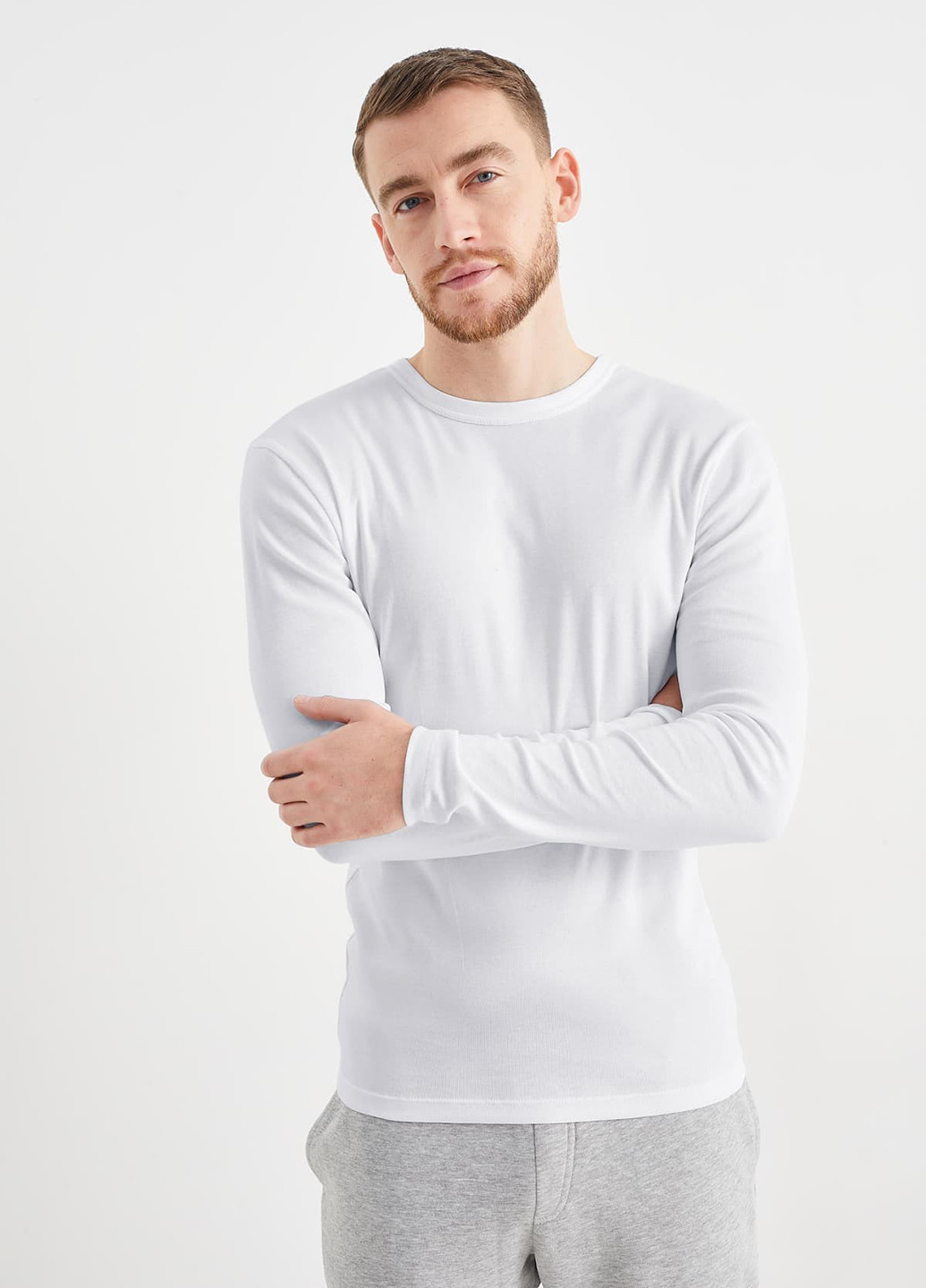 Лонгслів C&A однотонний білий кежуали бавовна