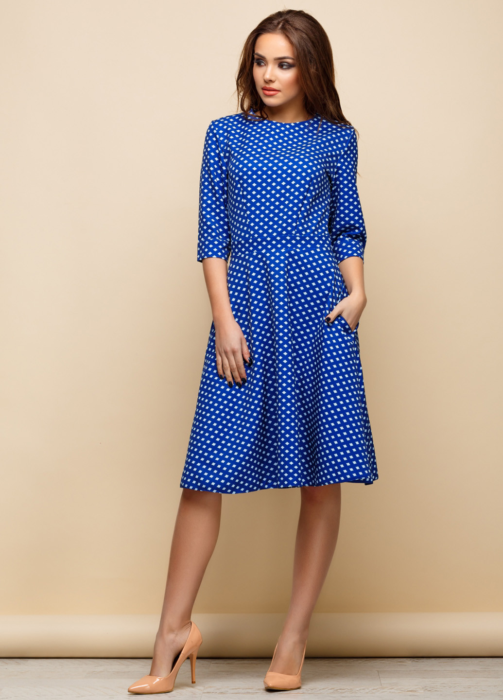 Синее кэжуал платье с длинным рукавом Charm Collection в горошек