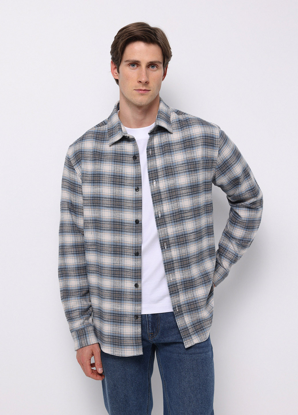 Серо-синяя кэжуал рубашка в клетку Colin's