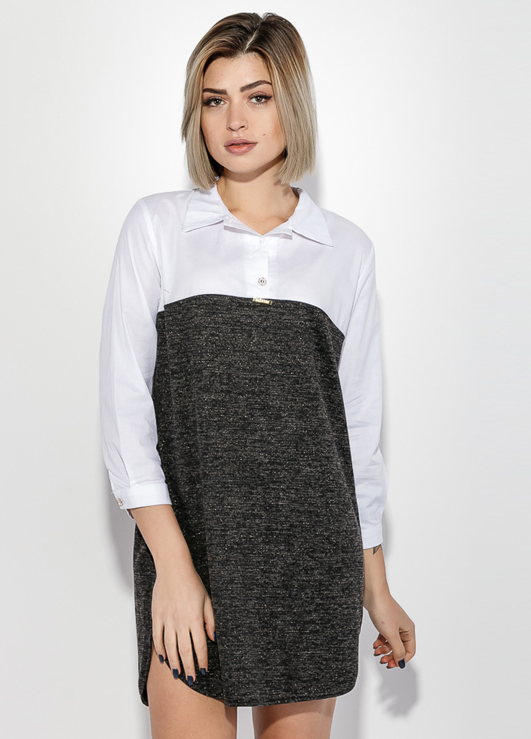 Черно-белое кэжуал платье рубашка Kamomile меланжевое