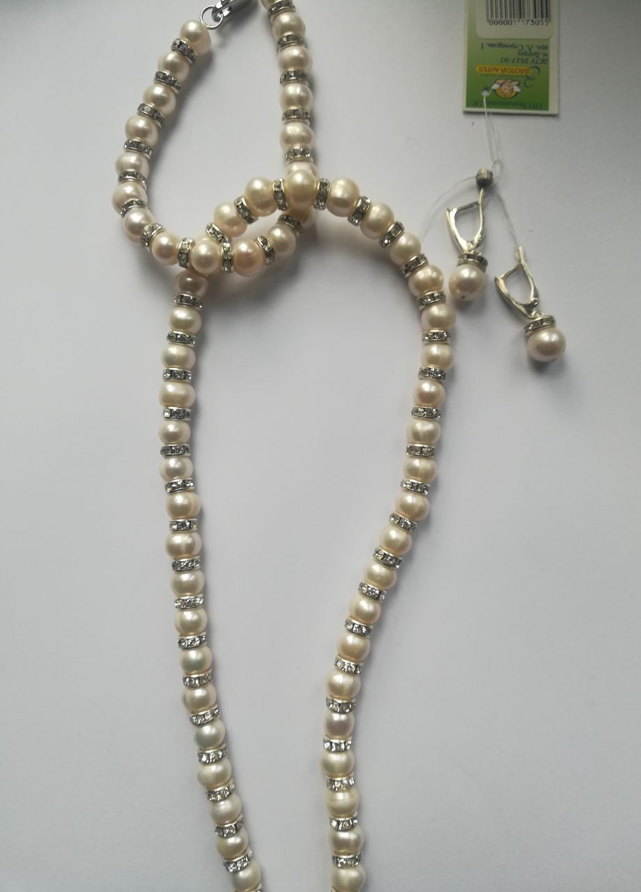 Комплект перлів зі стразами та кульчики Світ Прикрас (254402339)