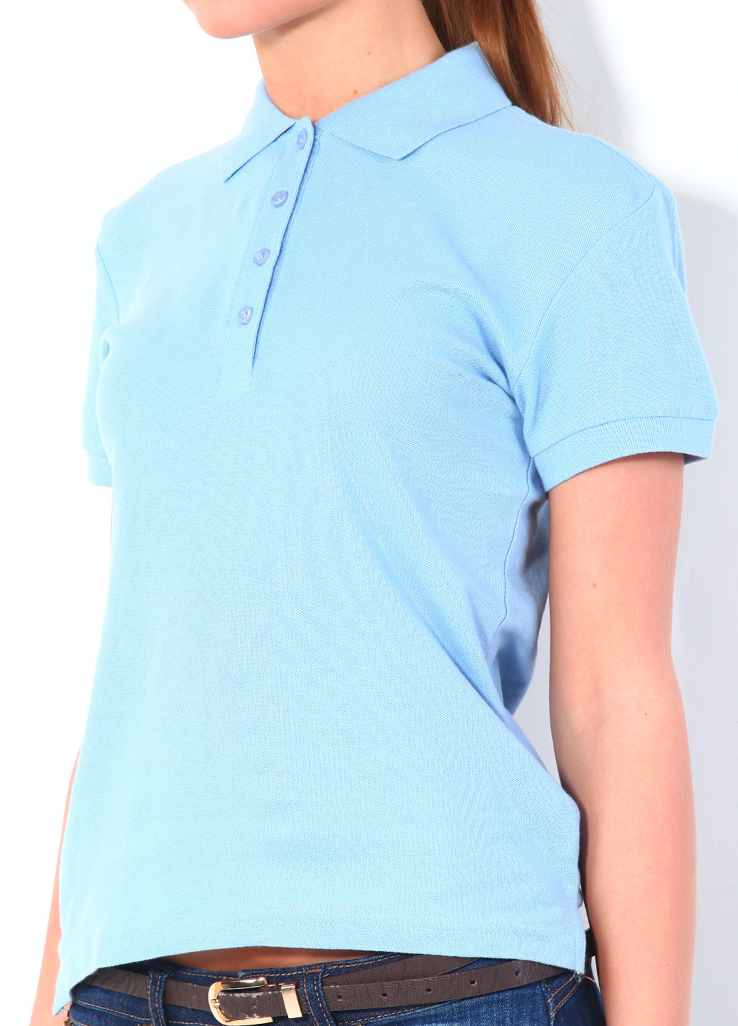 Голубой женская футболка-поло Sol's однотонная