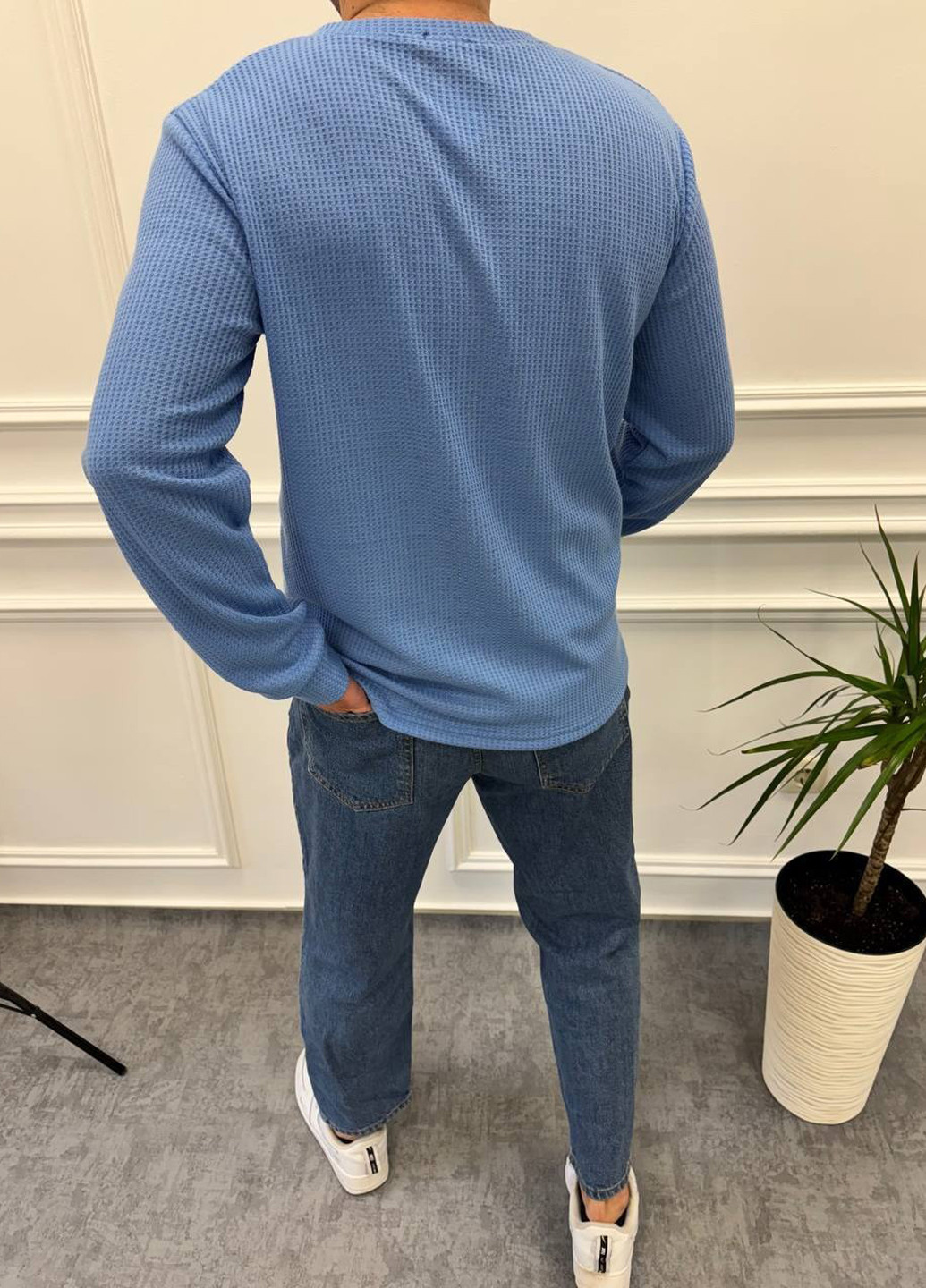 Лонгслів No Brand однотонний світло-синій кежуали бавовна