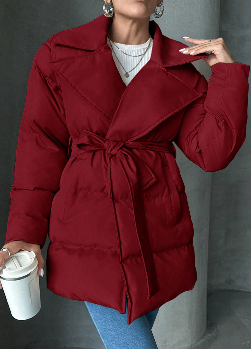 Темно-вишневая зимняя куртка куртка-пальто SHEIN