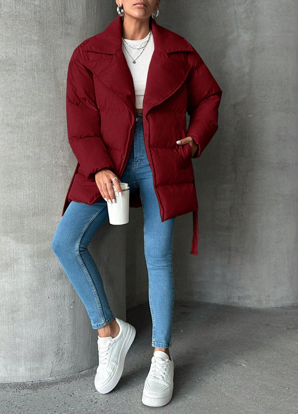Темно-вишневая зимняя куртка куртка-пальто SHEIN
