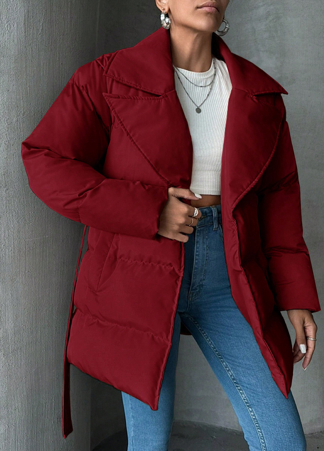 Темно-вишневая зимняя куртка куртка-пальто SHEIN