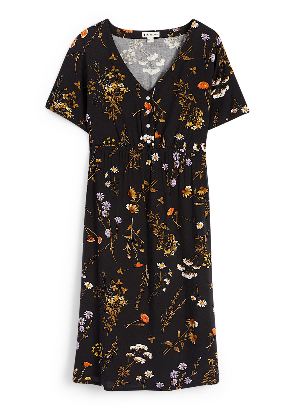 Черное кэжуал платье для беременных а-силуэт C&A с цветочным принтом
