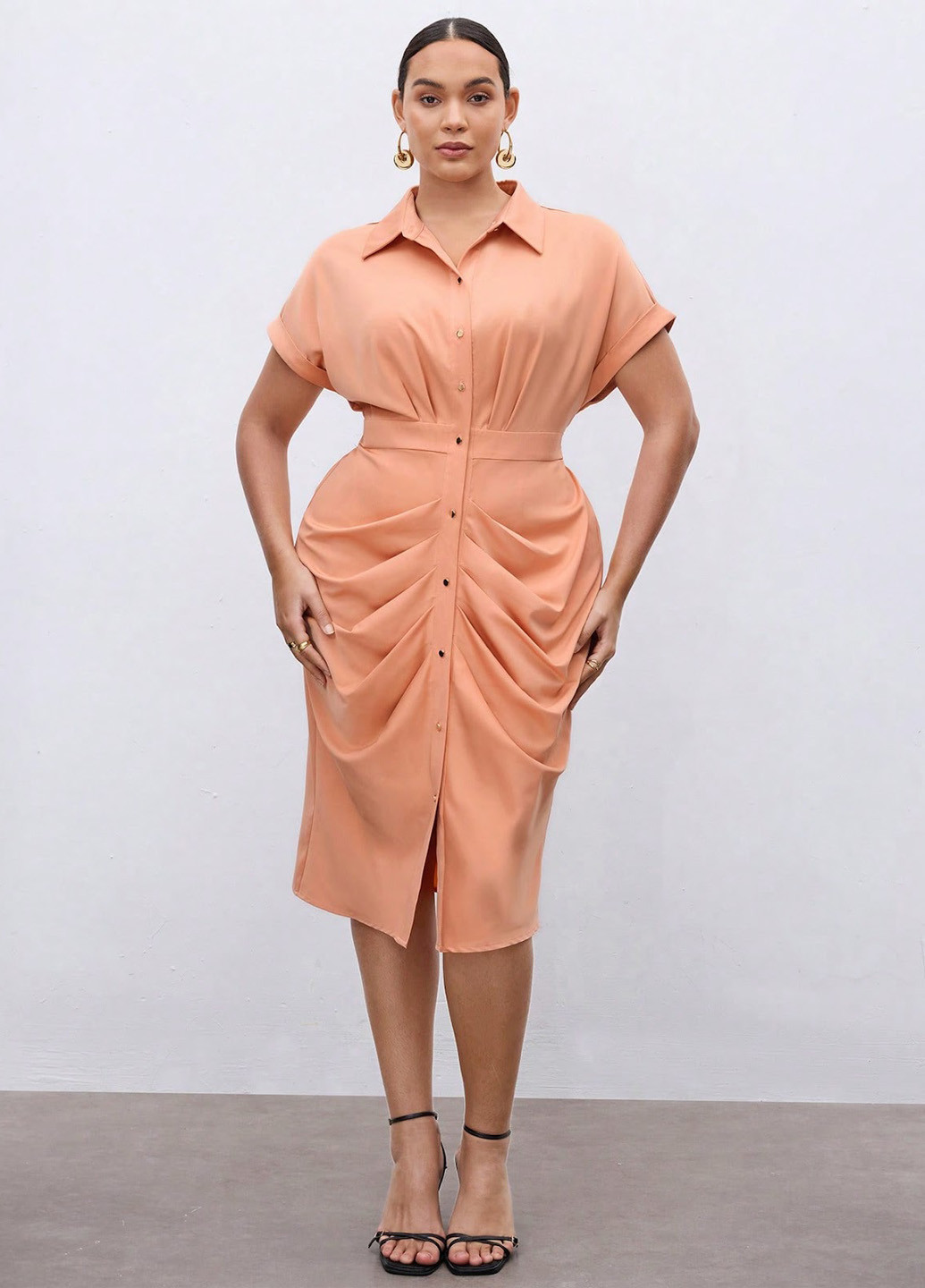 Персикова кежуал сукня сукня-сорочка SHEIN однотонна