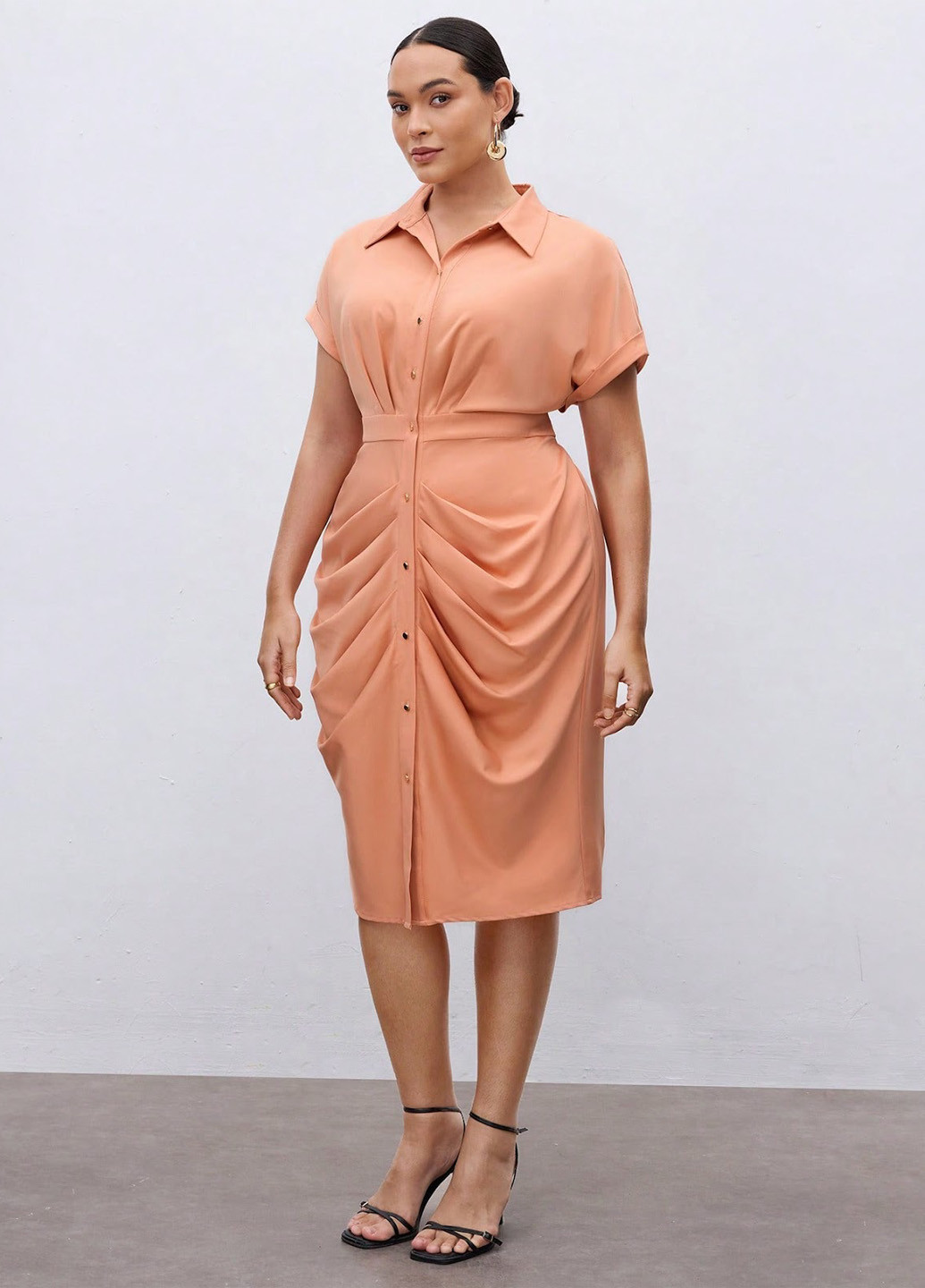Персикова кежуал сукня сукня-сорочка SHEIN однотонна