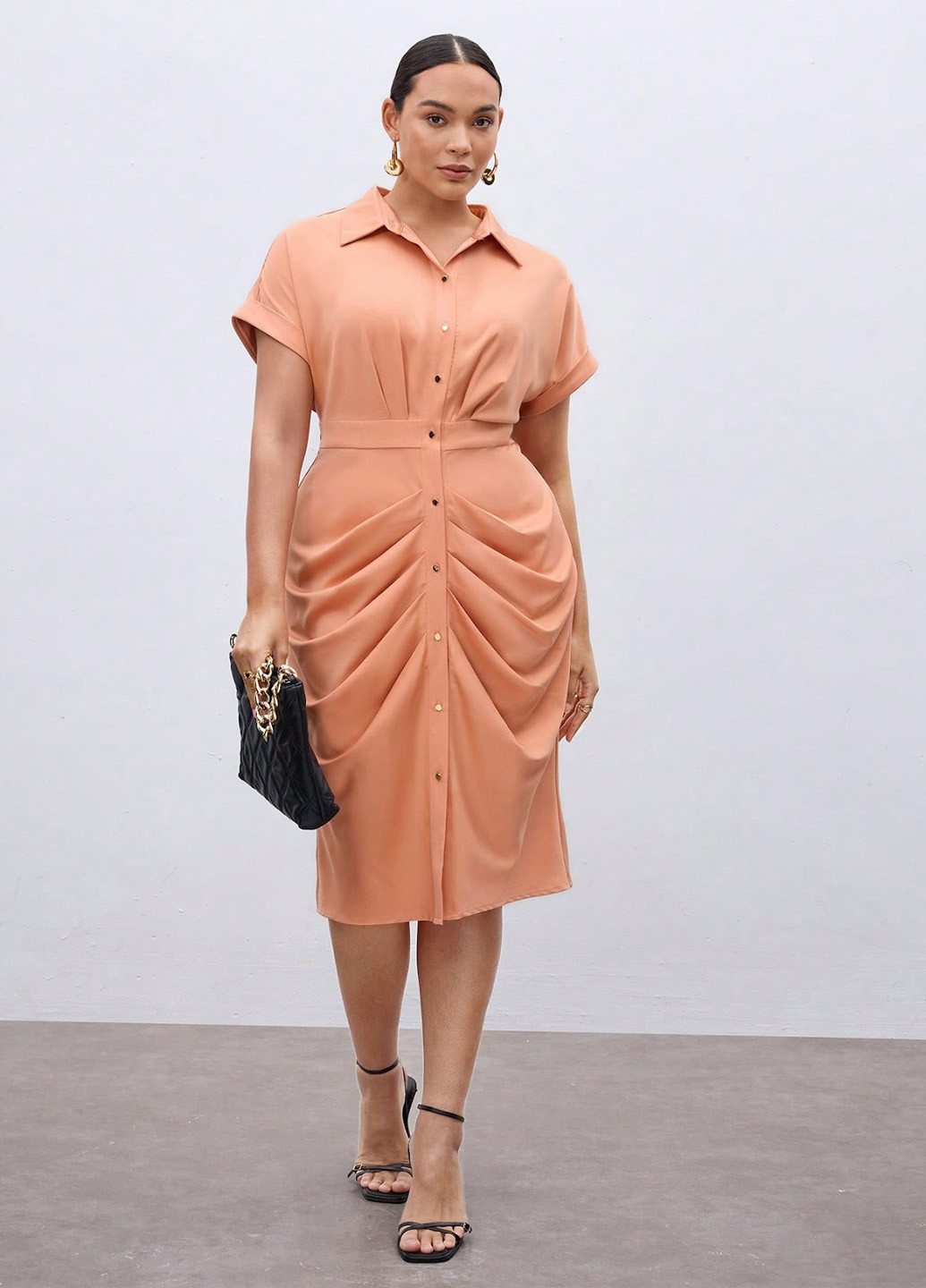 Персикова кежуал сукня сукня-сорочка SHEIN однотонна