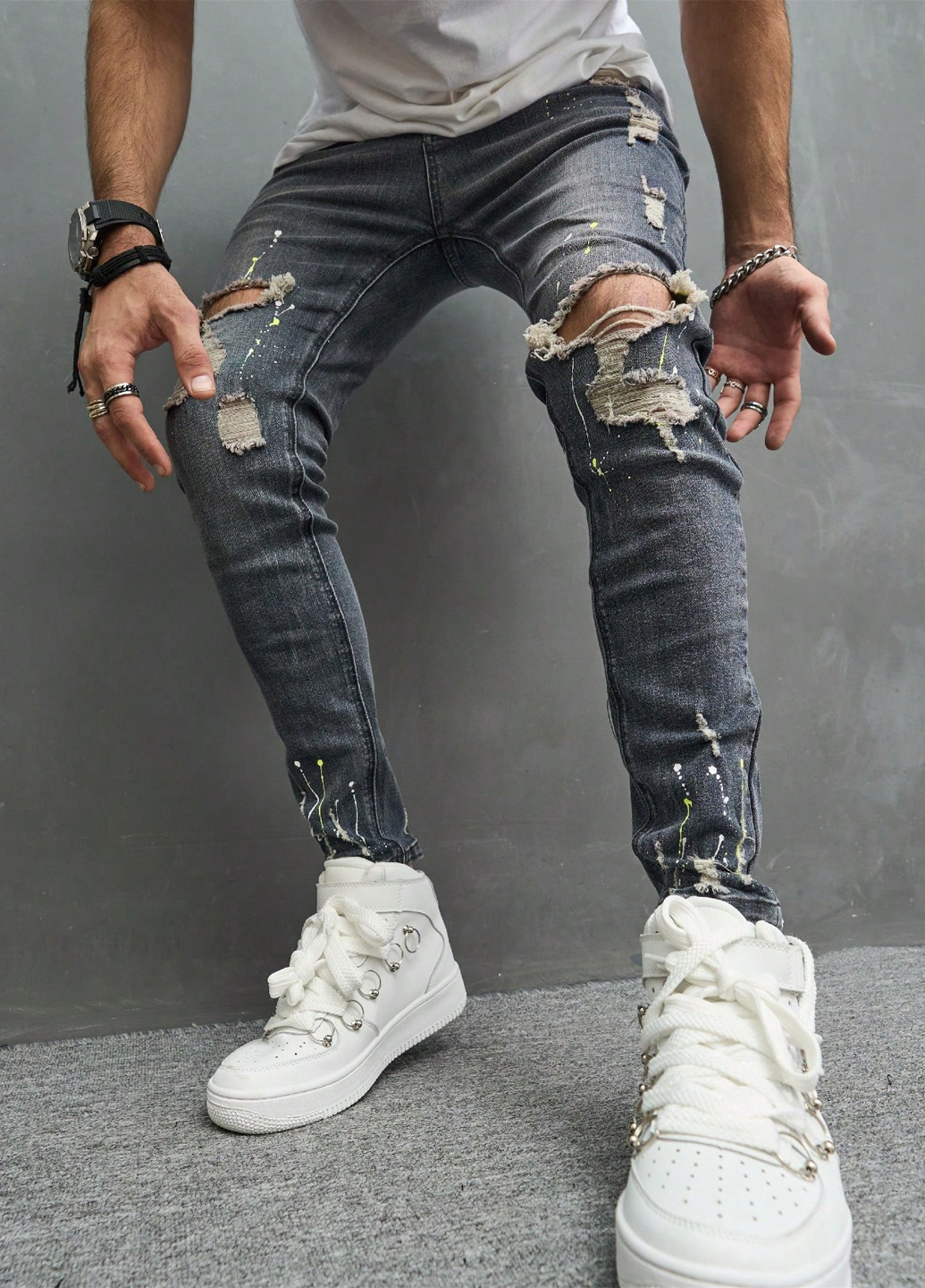 Темно-синие демисезонные слим джинсы SHEIN