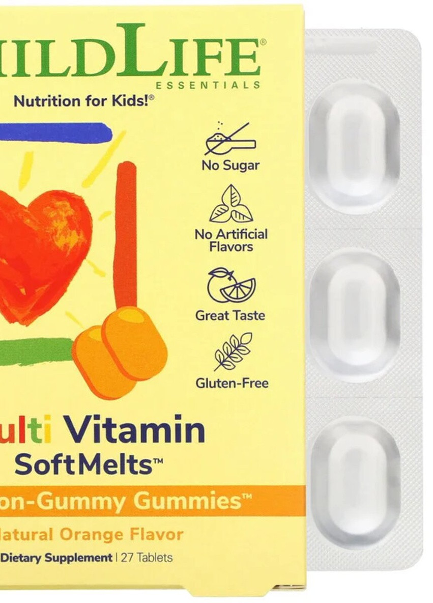 Мультивитамины для детей со вкусом натурального апельсина, Multi Vitamin SoftMelts,, 27 таблеток ChildLife (228291623)