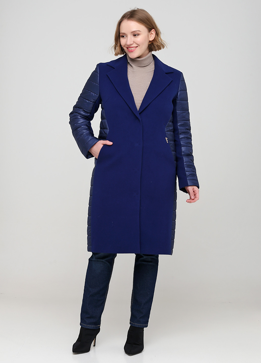 Темно-синее демисезонное Пальто однобортное gn fashion