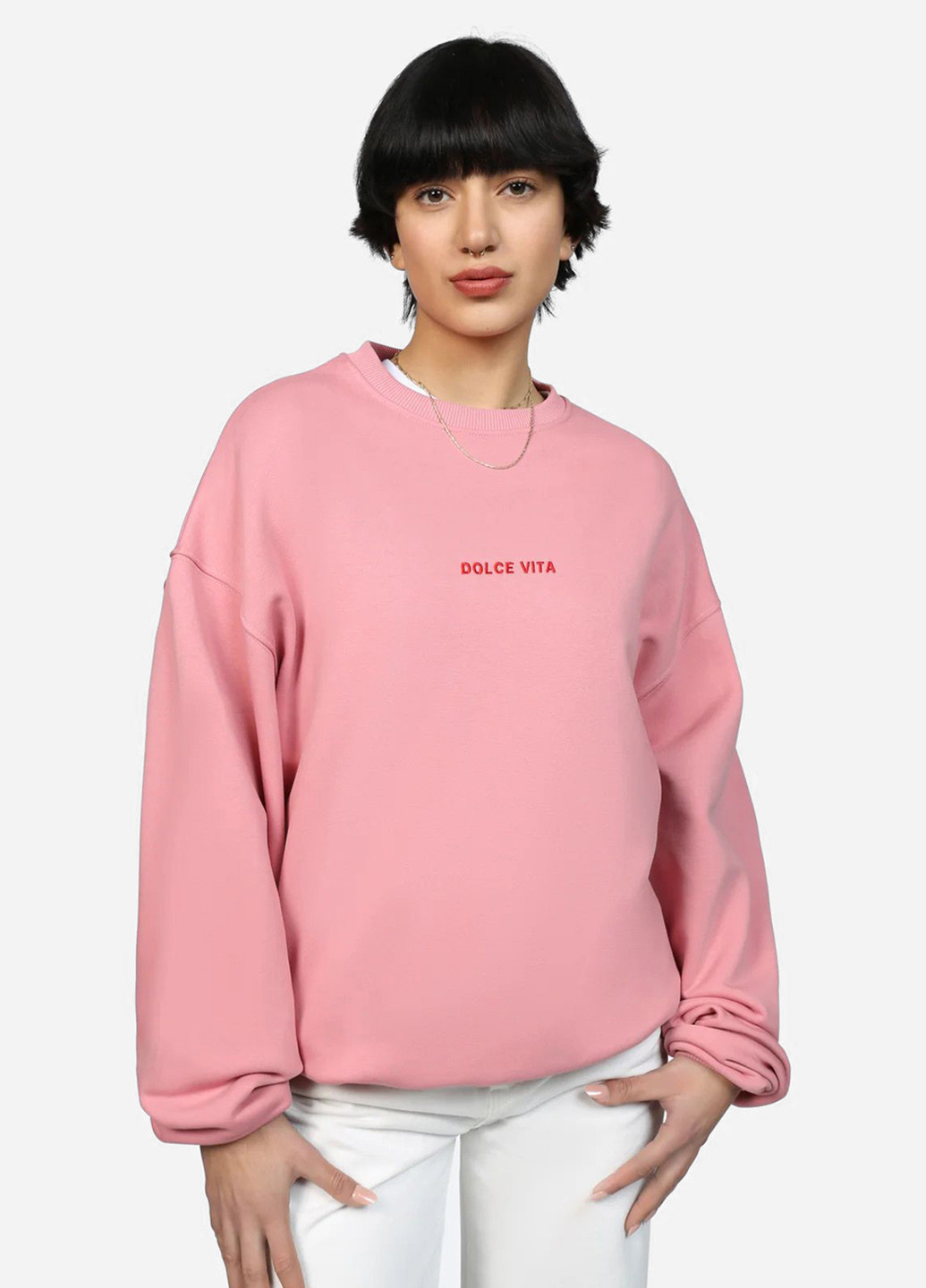 Розовый свитшот On Vacation надпись вышивка (272111682)
