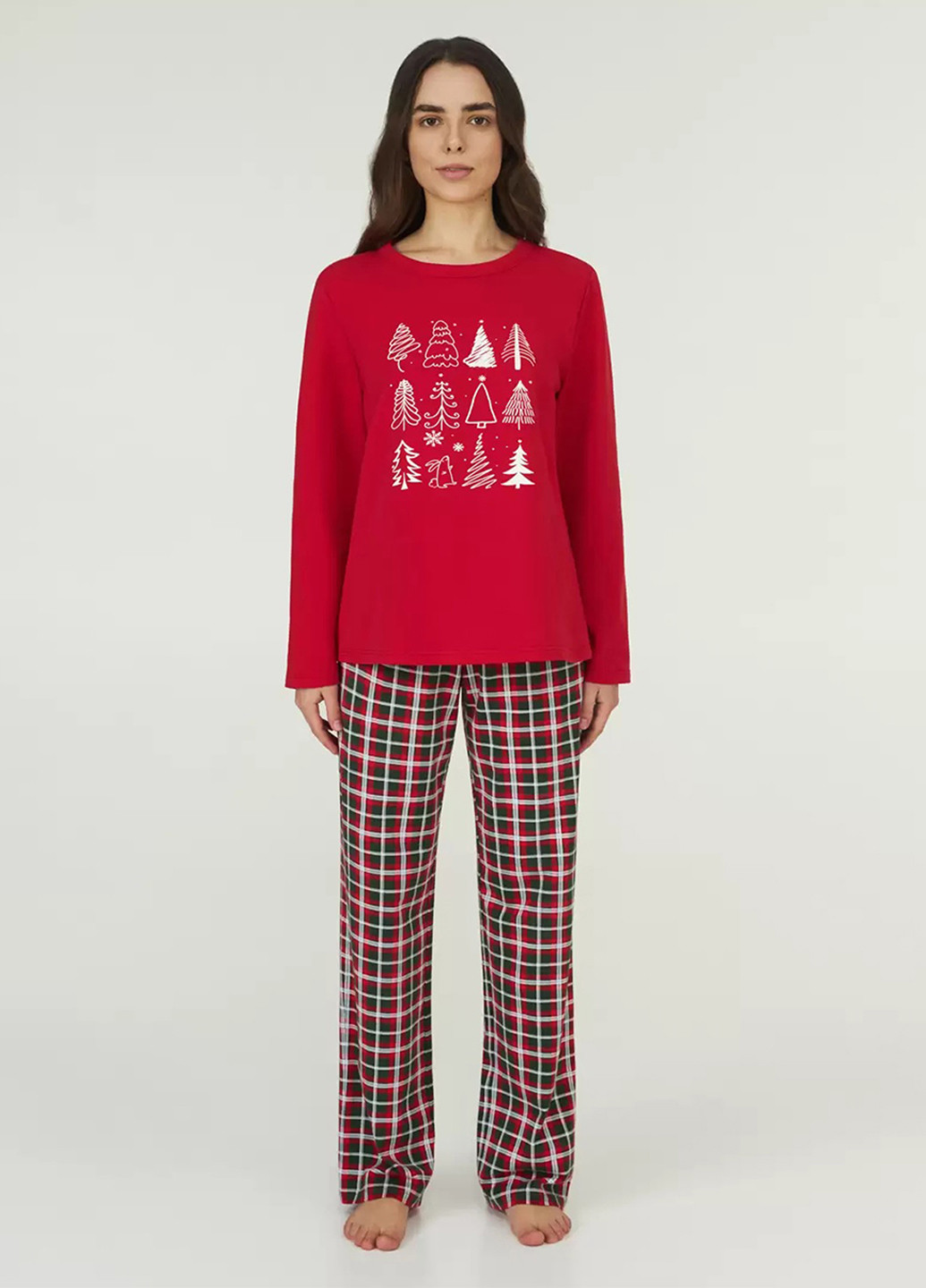Красная зимняя пижама (лонгслив, брюки) Ellen