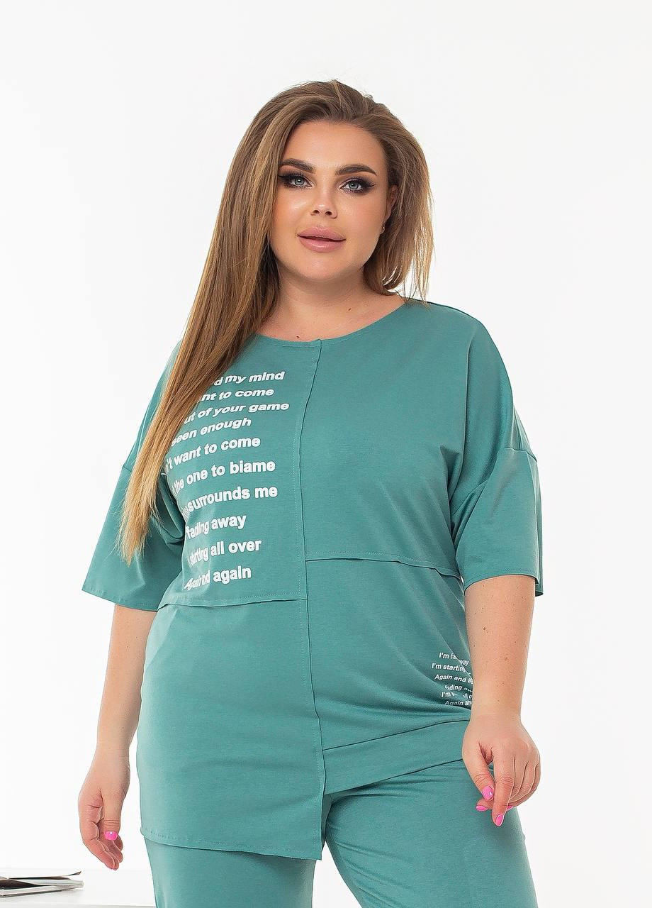 Женский костюм из двунитки футболка и бриджи мятного цвета р.48/50 362621 New Trend (255411827)