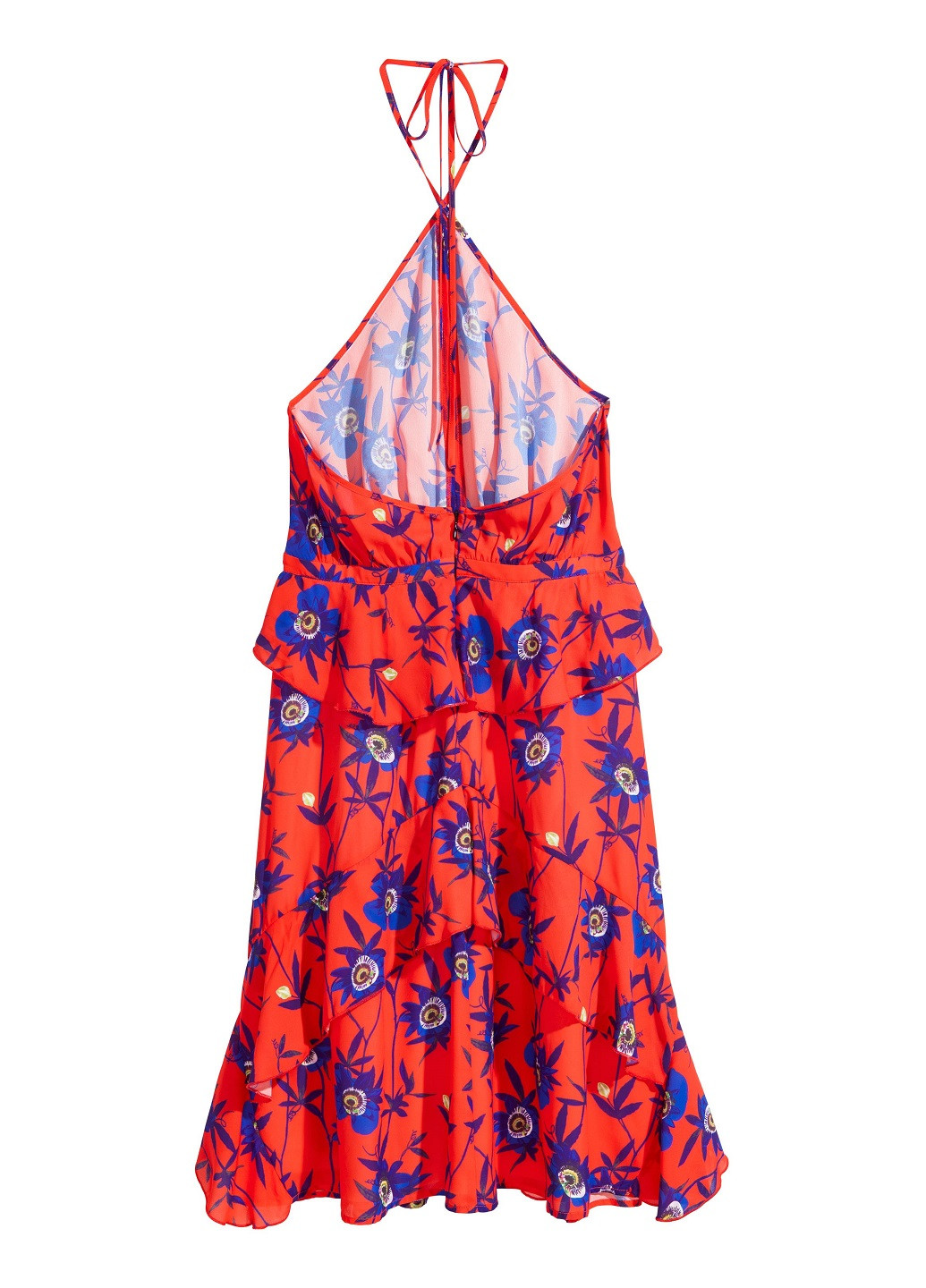 Красное кэжуал платье клеш, с открытой спиной H&M с цветочным принтом