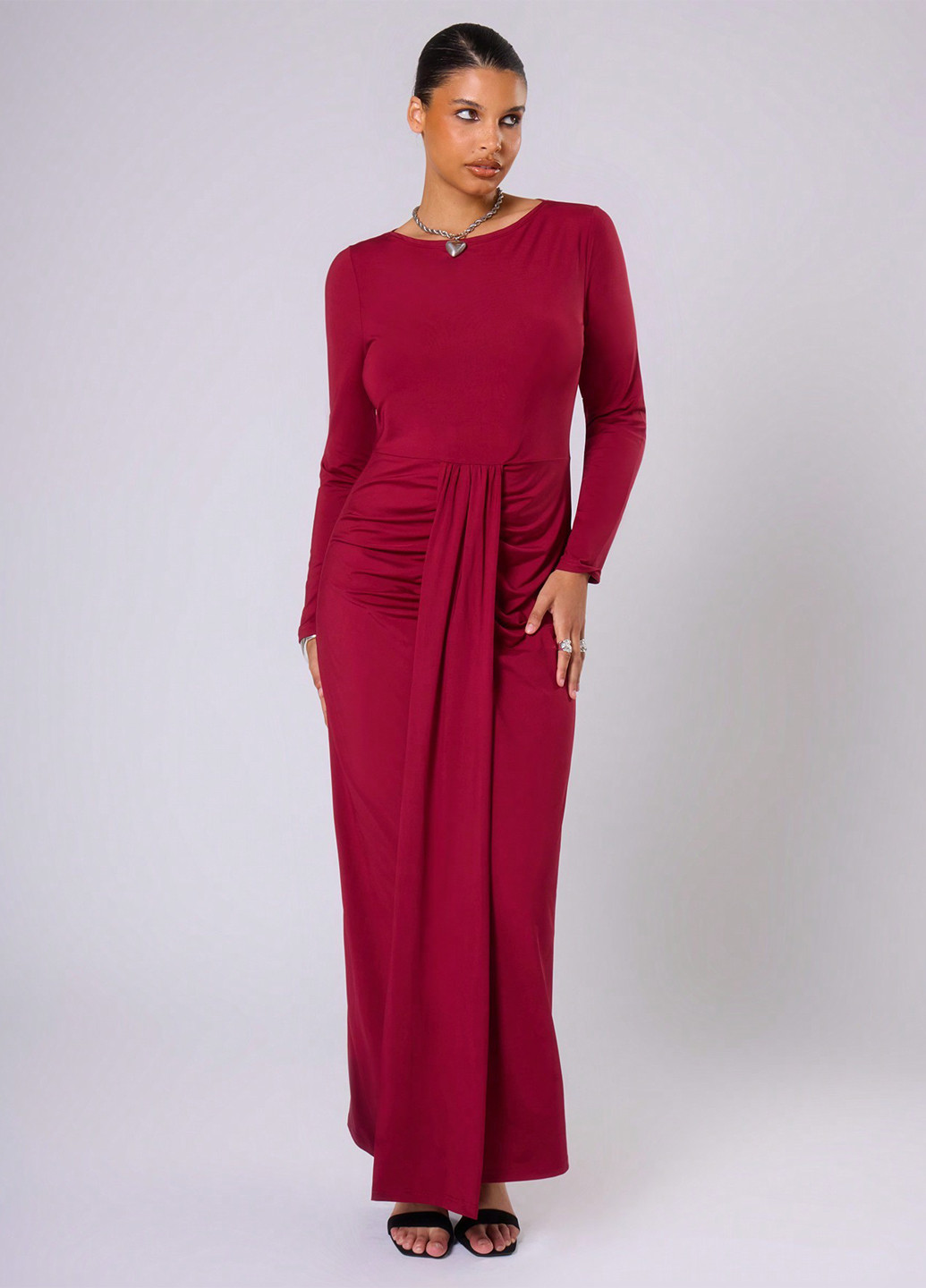 Бордова вечірня сукня силуетна SHEIN однотонна