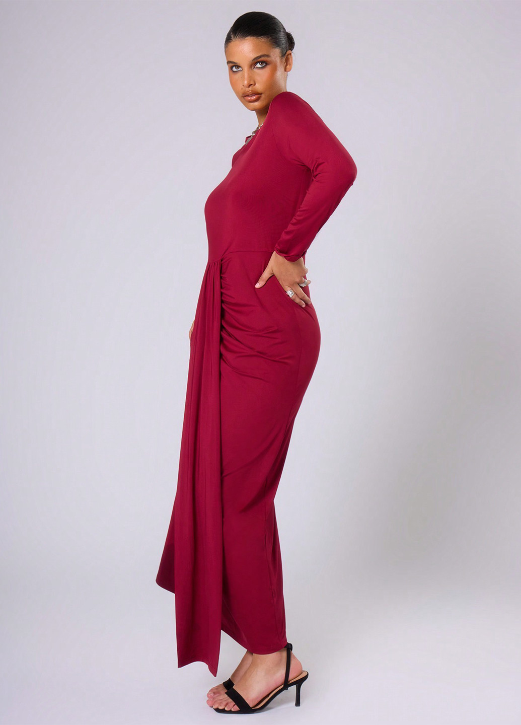 Бордова вечірня сукня силуетна SHEIN однотонна