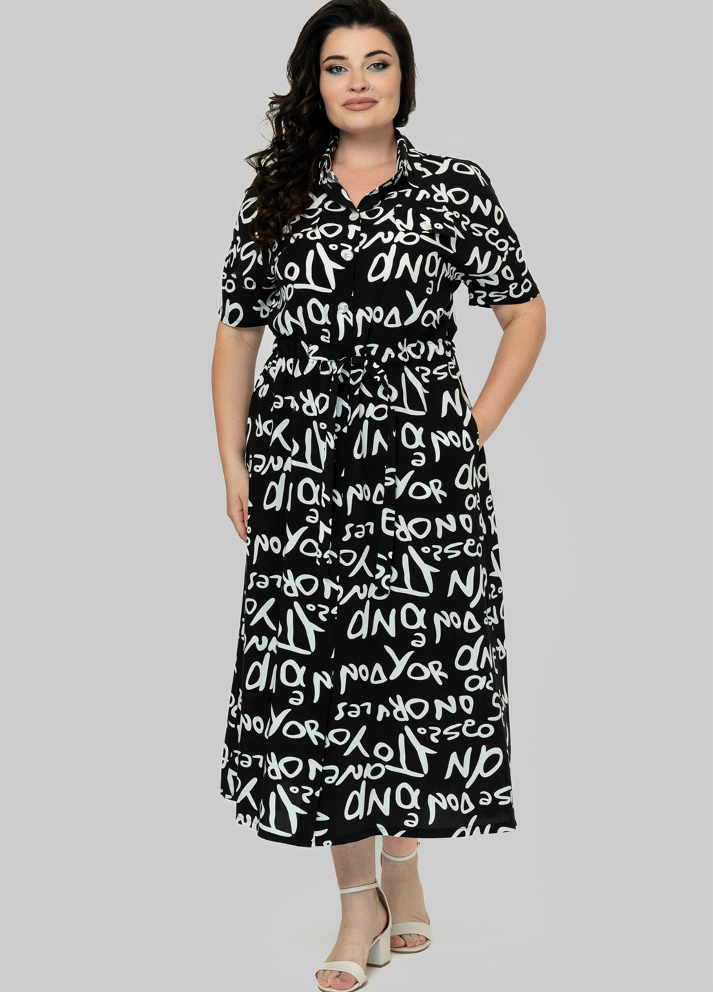 Черно-белое кэжуал платье а-силуэт A'll Posa с надписью