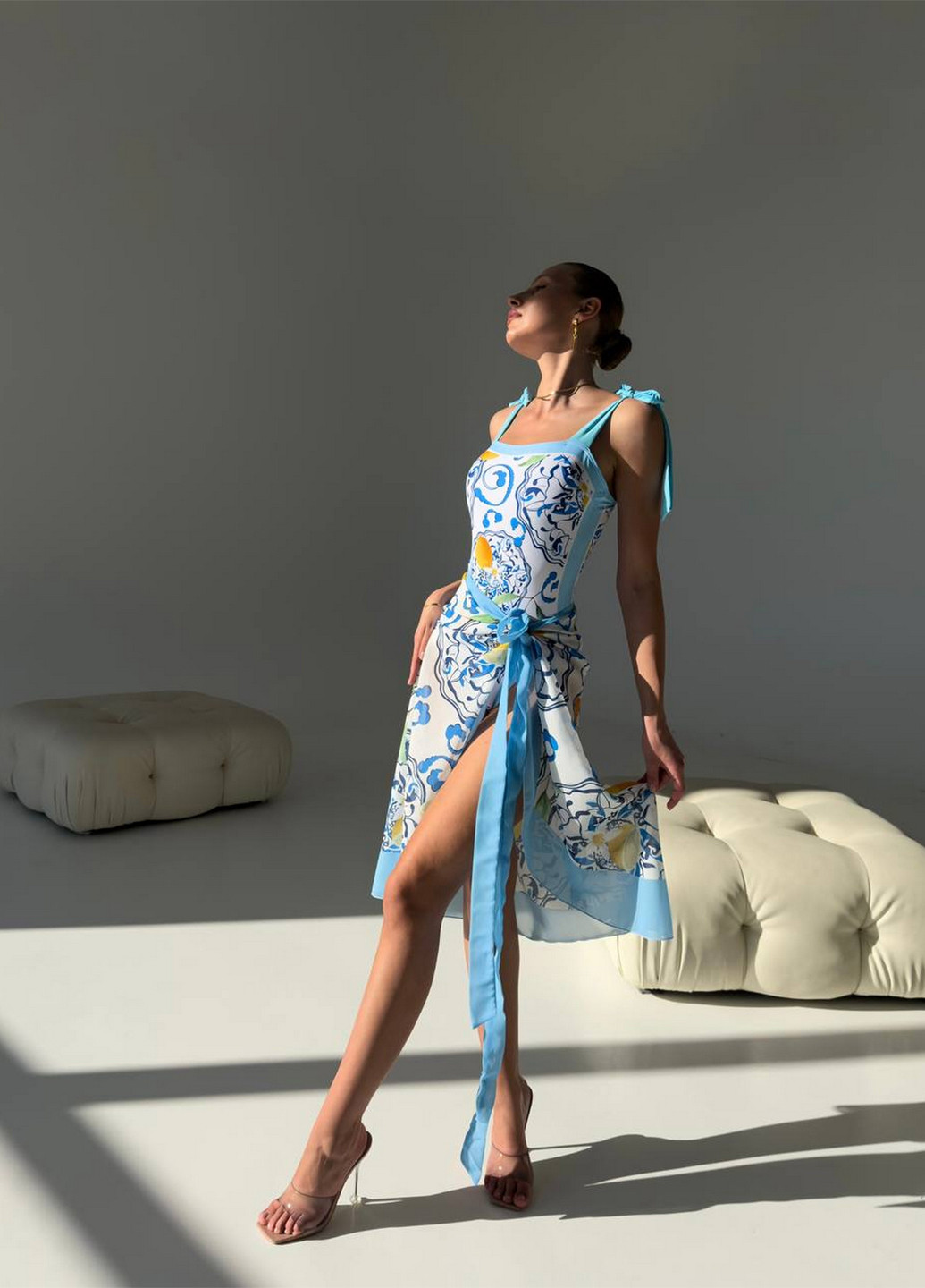 Белый летний пляжный комплект женский (купальник, парео) слитный NOVA VEGA