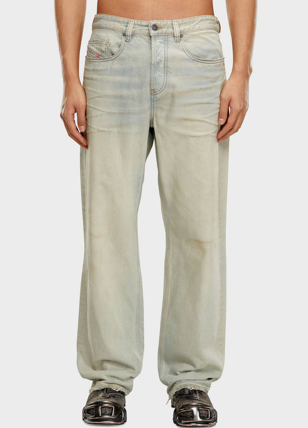 Светло-голубые демисезонные мешковатые, прямые джинсы Diesel