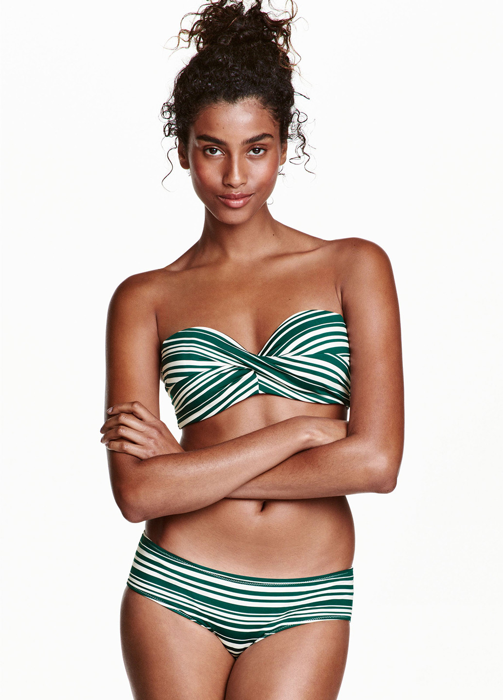 Изумрудные купальные трусики-плавки в полоску H&M