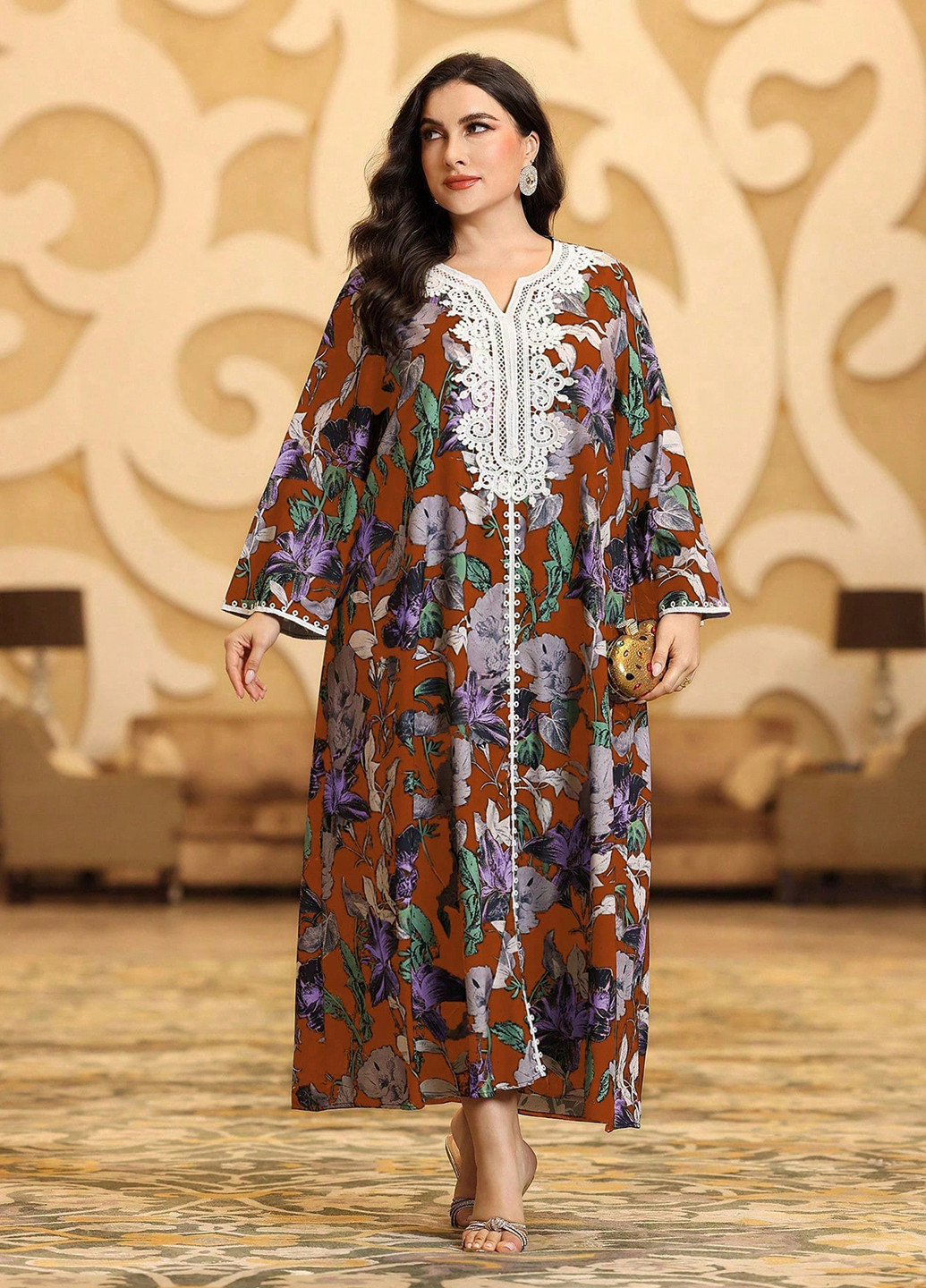 Комбинированное кэжуал платье а-силуэт SHEIN с цветочным принтом