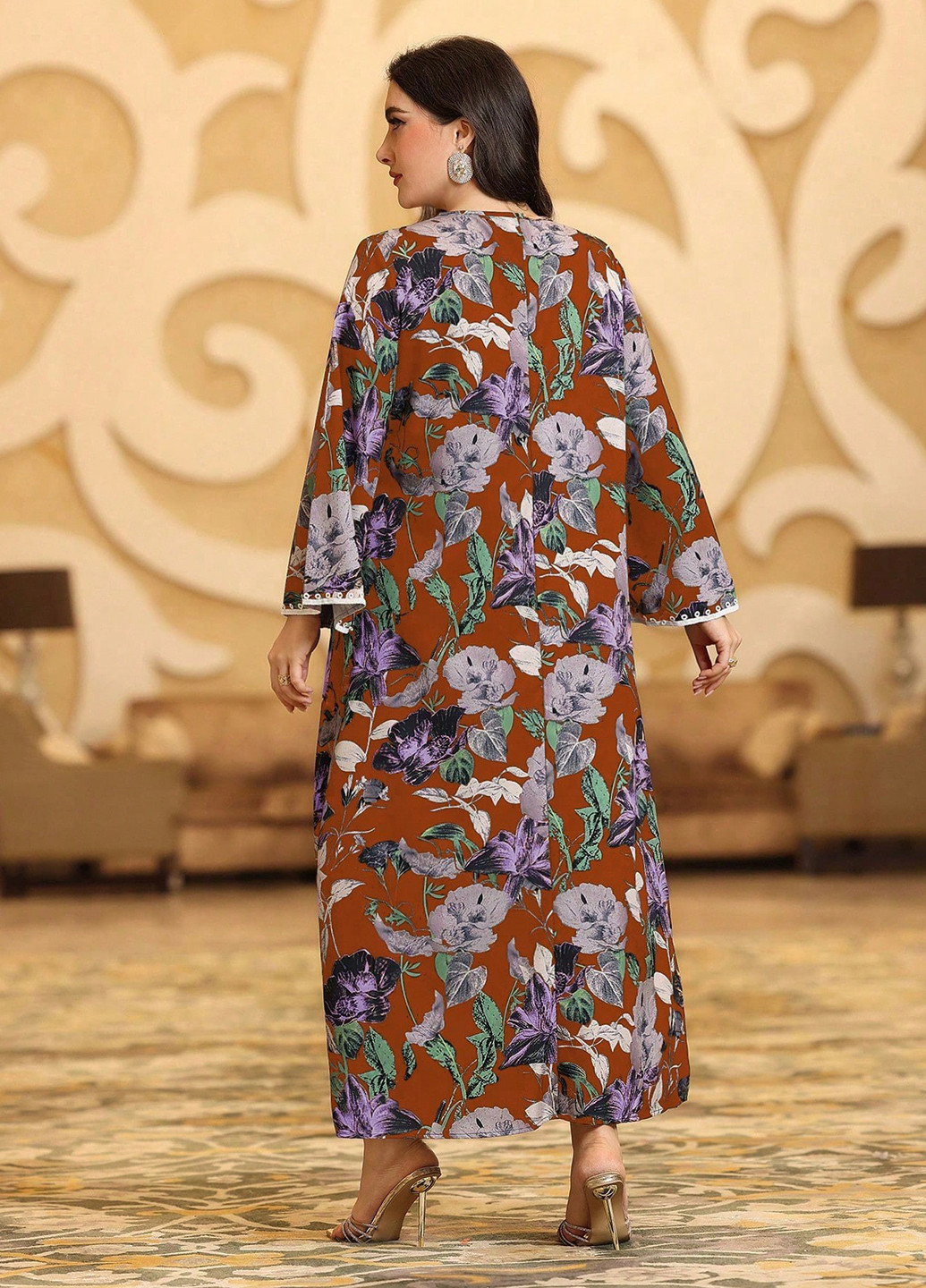 Комбинированное кэжуал платье а-силуэт SHEIN с цветочным принтом