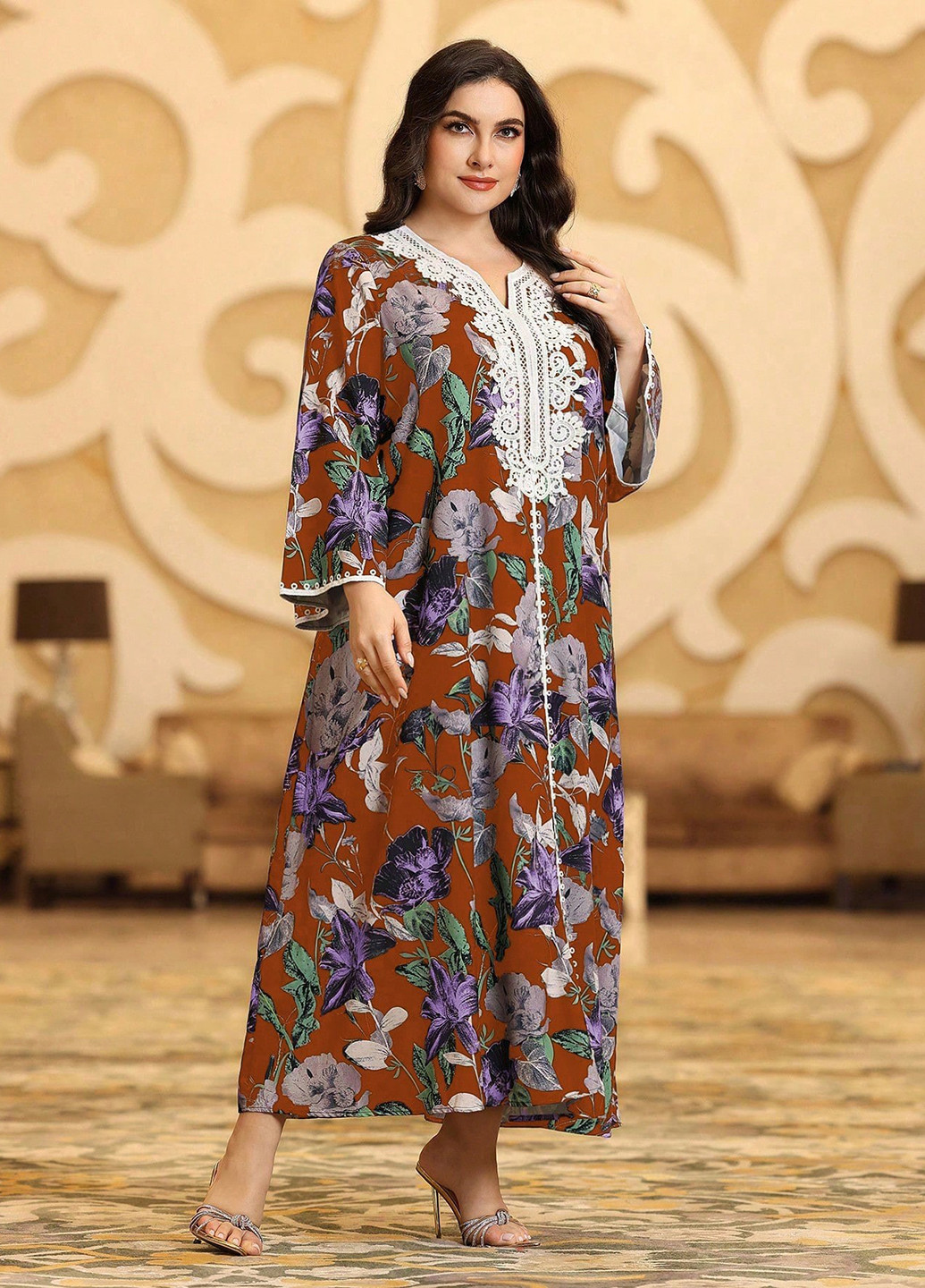 Комбинированное кэжуал платье а-силуэт SHEIN с цветочным принтом