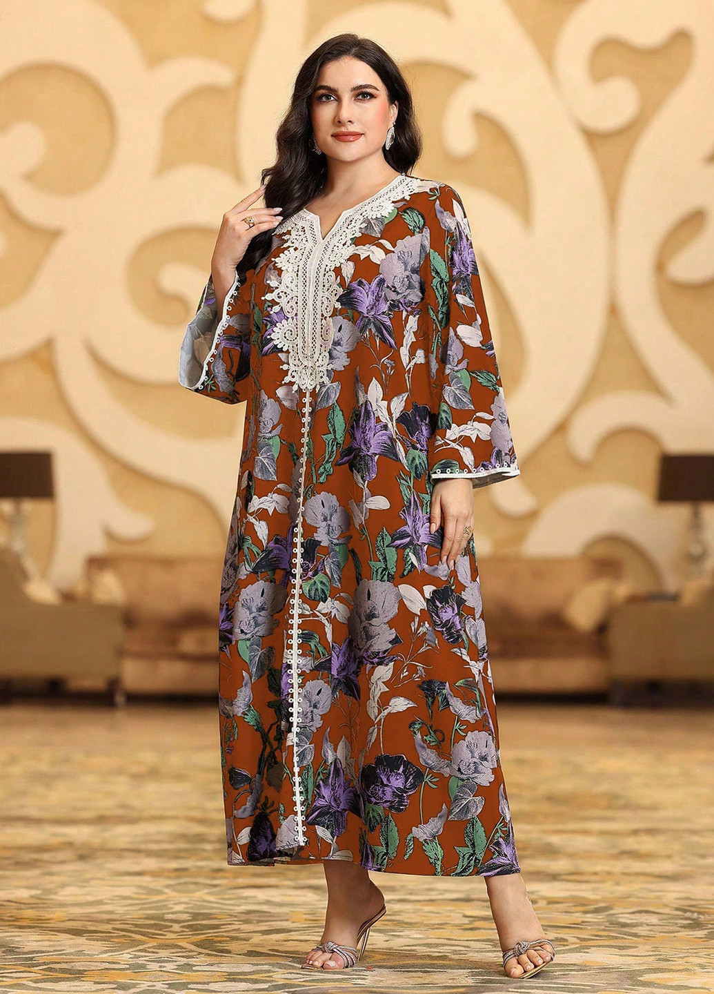 Комбинированное кэжуал платье а-силуэт SHEIN с цветочным принтом