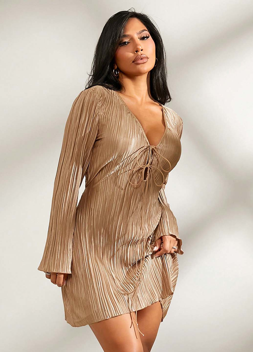 Бежева кежуал сукня плісована SHEIN однотонна