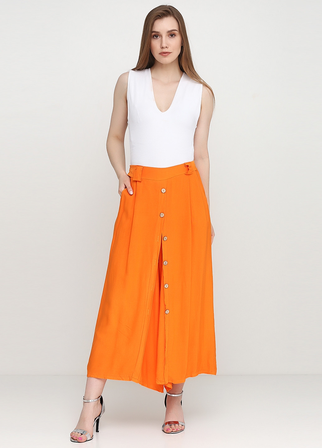 Оранжевая кэжуал однотонная юбка Italy Moda миди