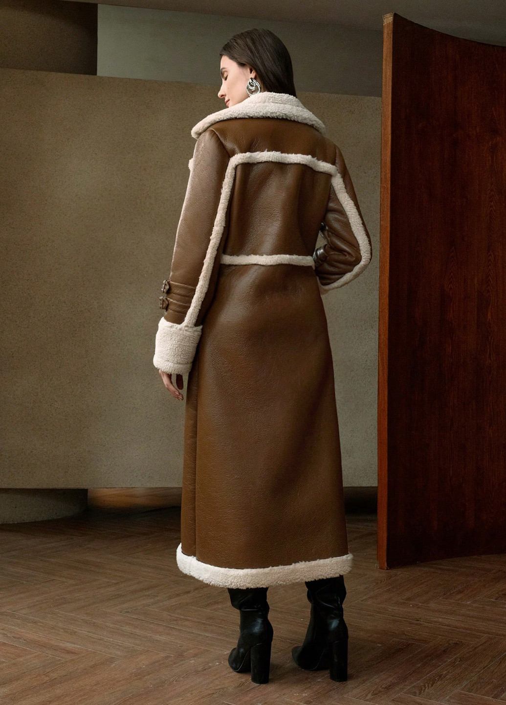 Коричневое зимнее Пальто однобортное SHEIN