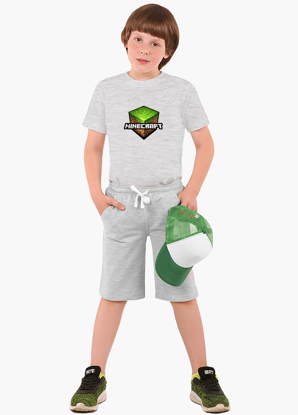 Светло-серая демисезонная футболка детская майнкрафт (minecraft)(9224-1174) MobiPrint