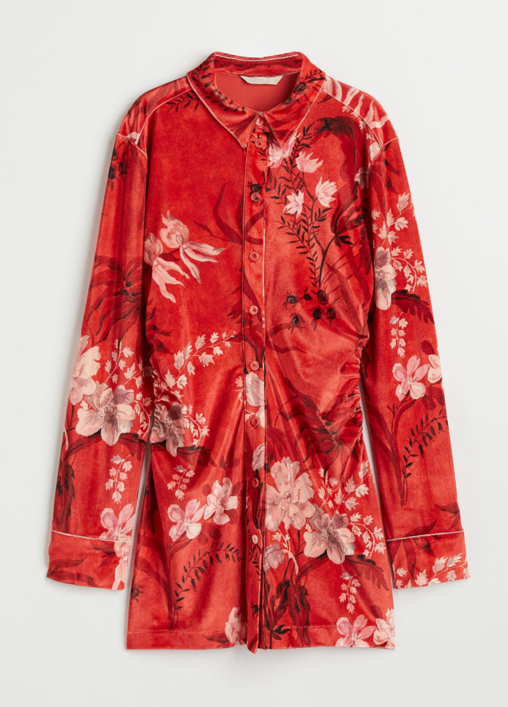 Красное кэжуал платье рубашка H&M с цветочным принтом
