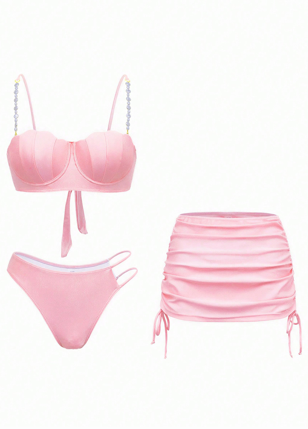 Рожевий літній комплект (ліф, трусики, спідниця) балконет, роздільний SHEIN