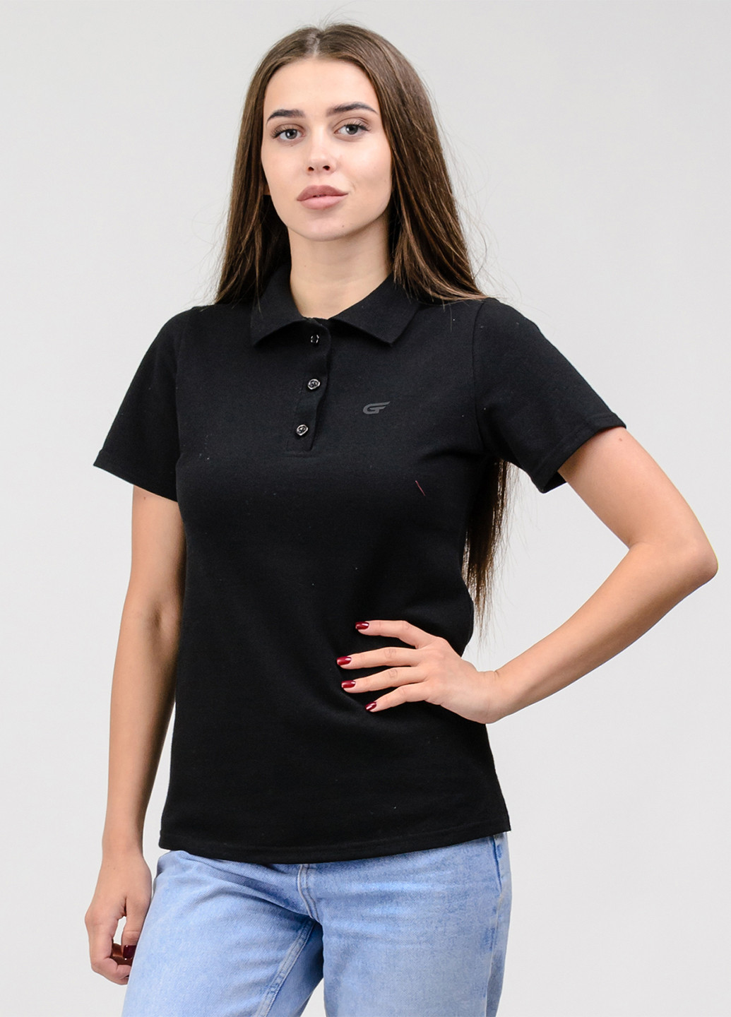 Черная женская футболка-поло Go Fitness с логотипом