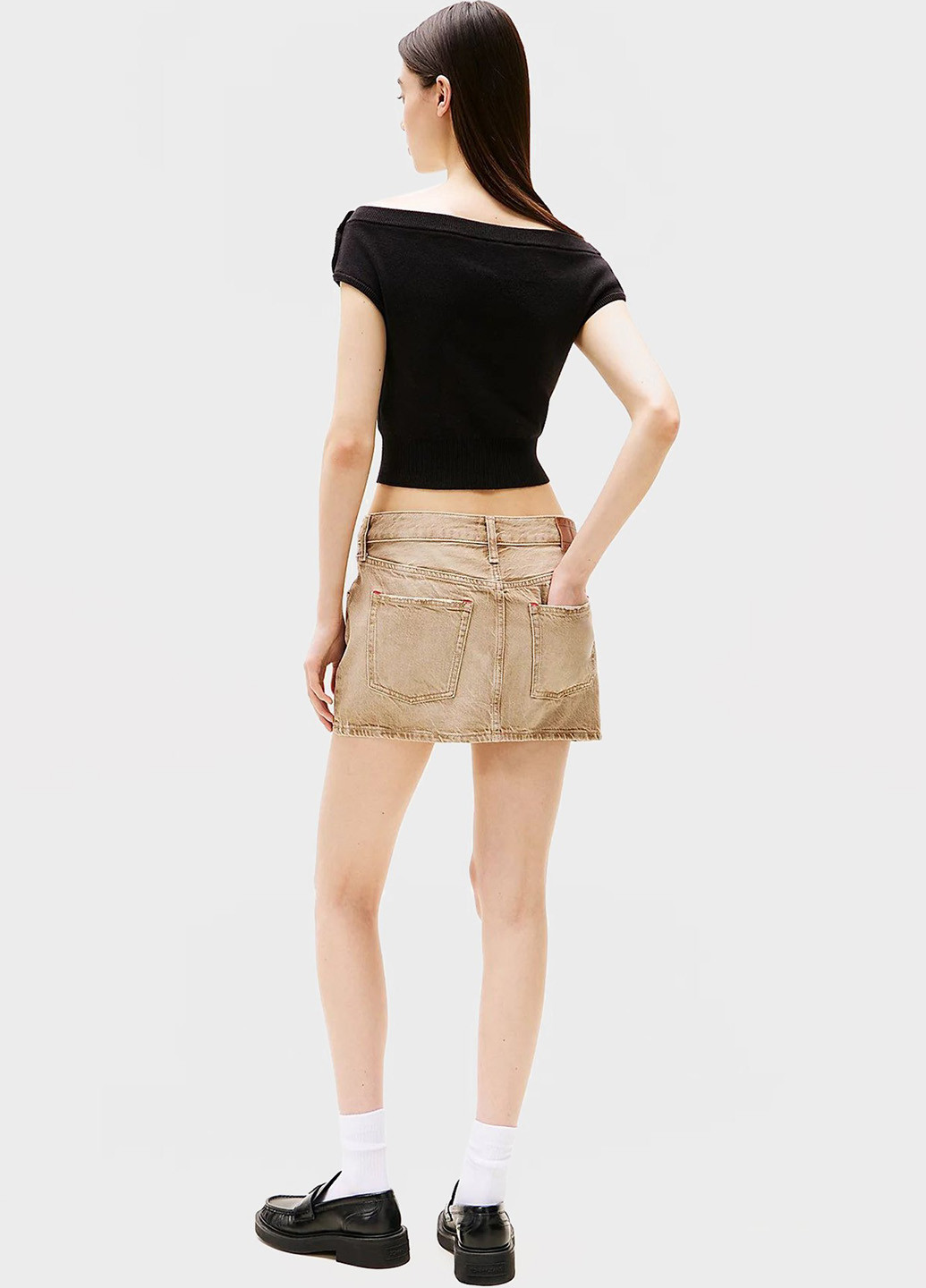 Бежевая джинсовая однотонная юбка Tommy Jeans