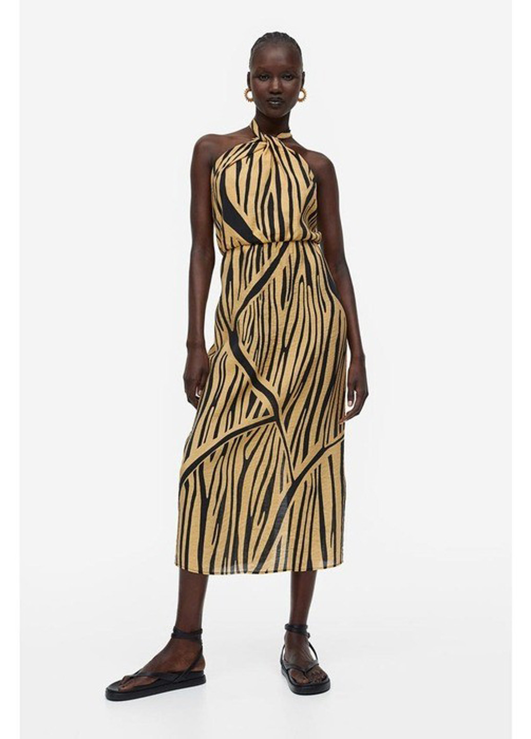 Комбинированное кэжуал платье с открытой спиной H&M с абстрактным узором