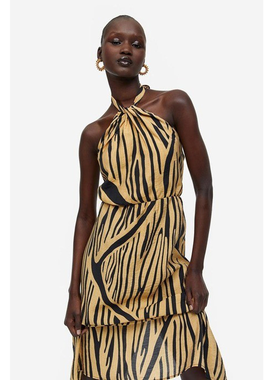 Комбинированное кэжуал платье с открытой спиной H&M с абстрактным узором