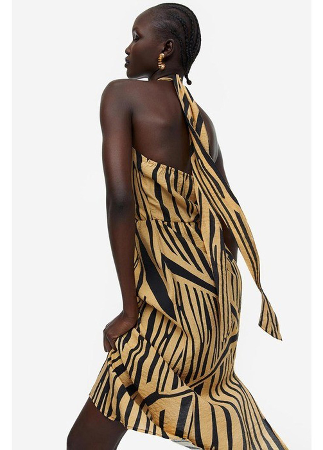 Комбинированное кэжуал платье с открытой спиной H&M с абстрактным узором