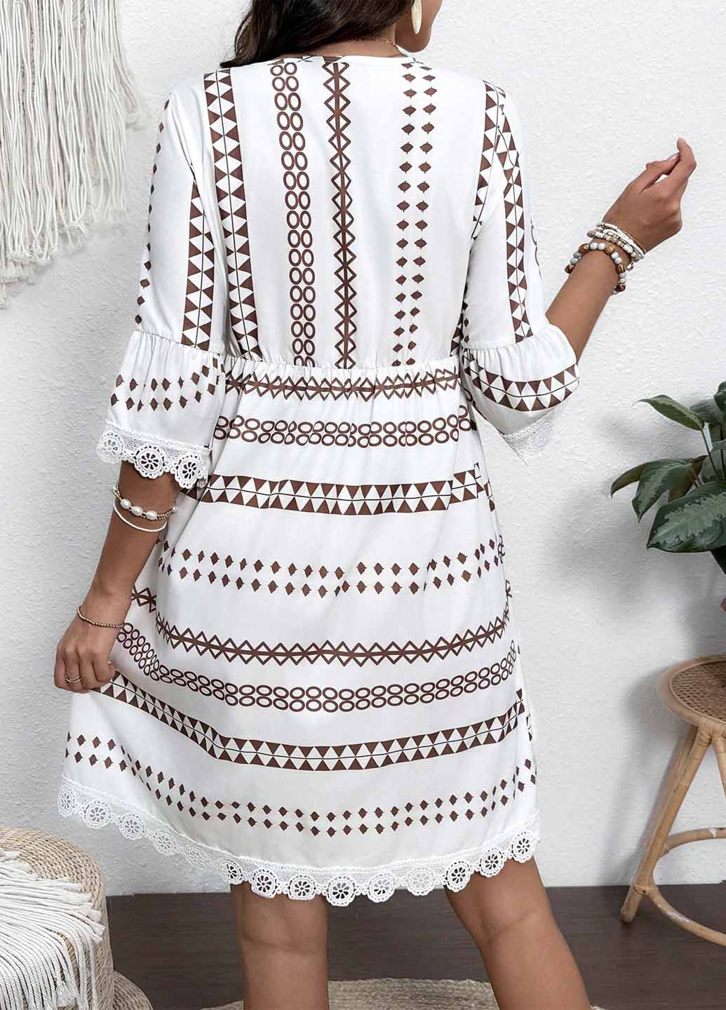 Белое праздничный, кэжуал платье а-силуэт SHEIN с геометрическим узором