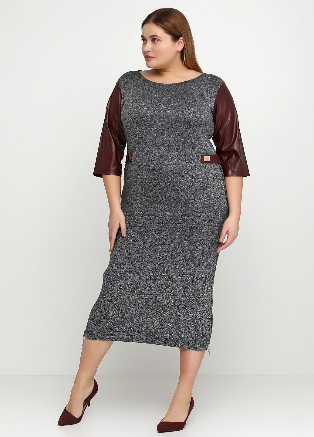 Сіро-коричнева кежуал сукня міді MS меланжева