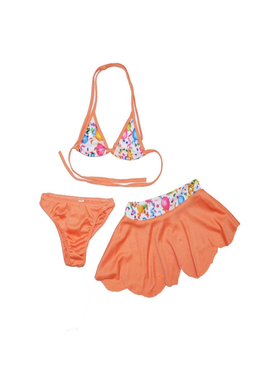 Оранжевый летний купальник-тройка (лиф, трусики, юбка) раздельный Payes