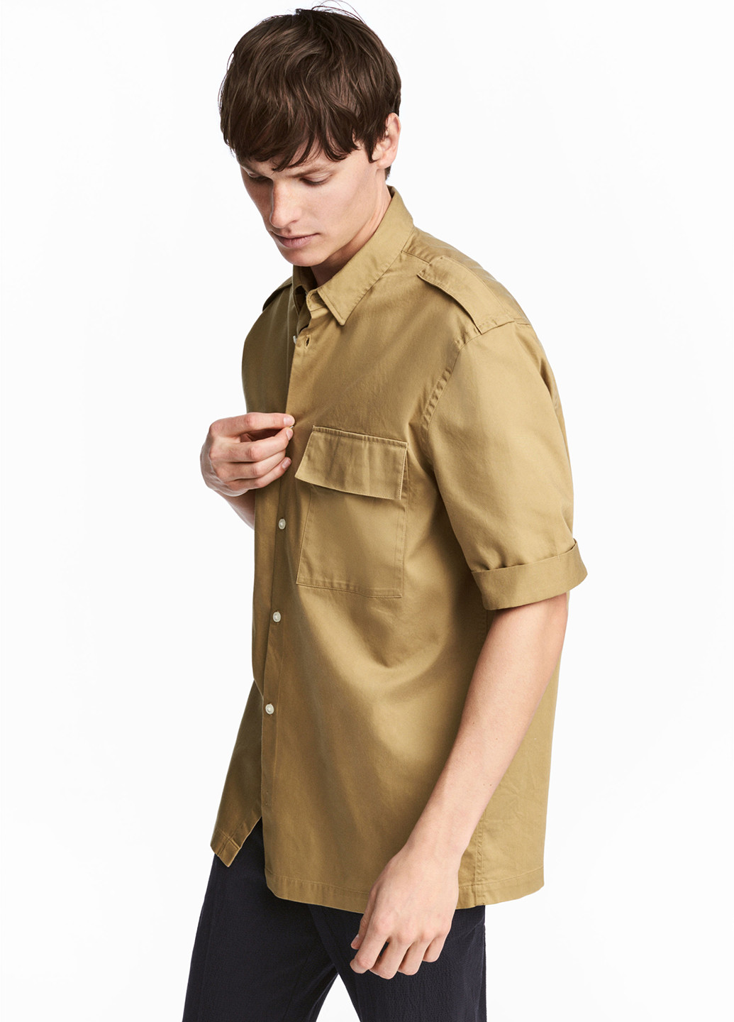 Коричневая кэжуал рубашка однотонная H&M с коротким рукавом