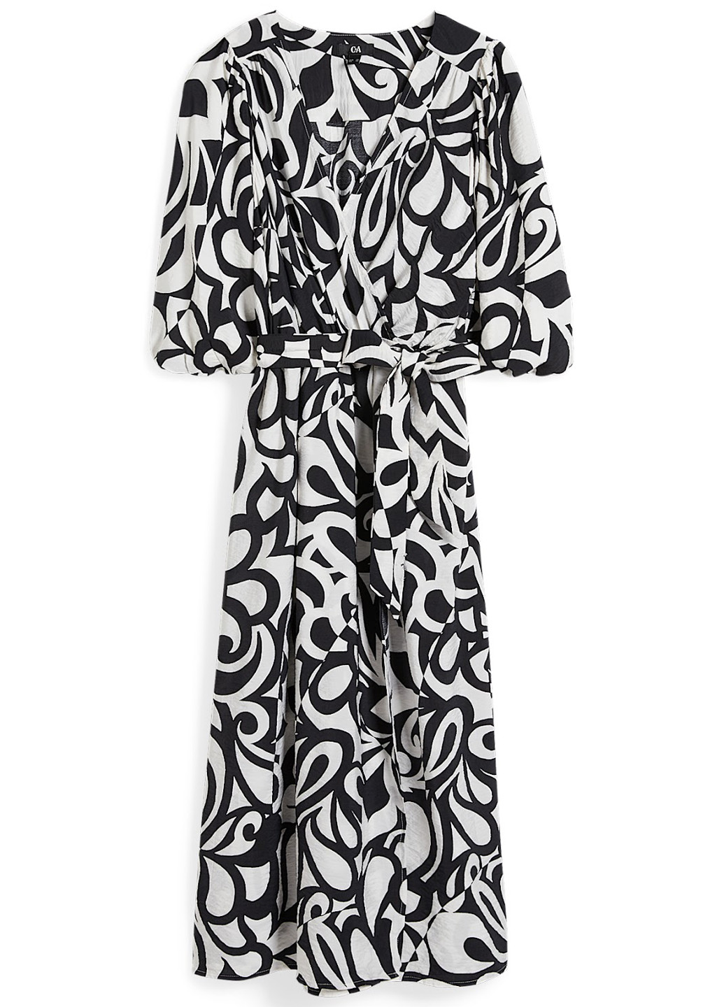 Чорно-білий кежуал сукня кльош, на запах C&A з квітковим принтом
